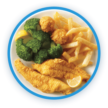 Captain D's meal with fish, fries and broccoli